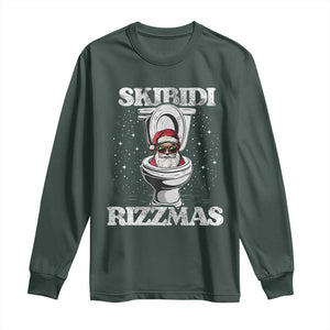 Funny Christmas Long Sleeve Shirt Skibidi Rizzmas Rizz Santa Toilet Kid Cool TS10 Dark Forest Green Print Your Wear