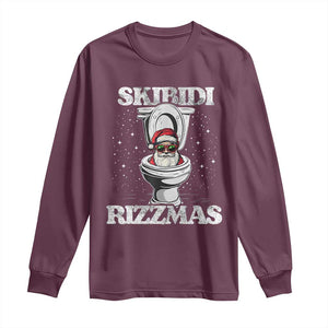 Funny Christmas Long Sleeve Shirt Skibidi Rizzmas Rizz Santa Toilet Kid Cool TS10 Maroon Print Your Wear