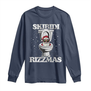 Funny Christmas Long Sleeve Shirt Skibidi Rizzmas Rizz Santa Toilet Kid Cool TS10 Navy Print Your Wear