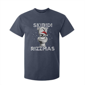 Funny Christmas T Shirt For Kid Skibidi Rizzmas Rizz Santa Toilet Penguin Kid Cool TS10 Navy Print Your Wear