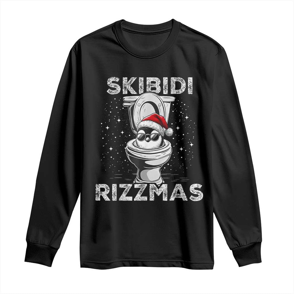 Funny Christmas Long Sleeve Shirt Skibidi Rizzmas Rizz Santa Toilet Penguin Kid Cool TS10 Black Print Your Wear