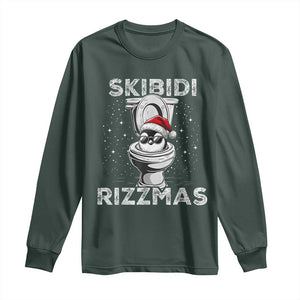 Funny Christmas Long Sleeve Shirt Skibidi Rizzmas Rizz Santa Toilet Penguin Kid Cool TS10 Dark Forest Green Print Your Wear