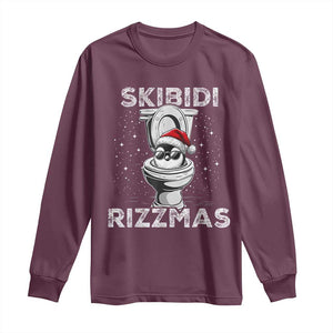 Funny Christmas Long Sleeve Shirt Skibidi Rizzmas Rizz Santa Toilet Penguin Kid Cool TS10 Maroon Print Your Wear