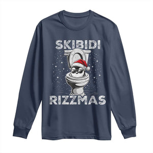 Funny Christmas Long Sleeve Shirt Skibidi Rizzmas Rizz Santa Toilet Penguin Kid Cool TS10 Navy Print Your Wear