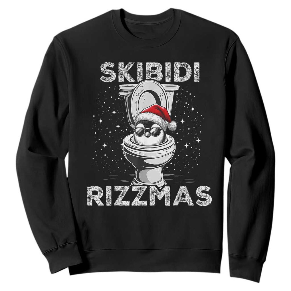 Funny Christmas Sweatshirt Skibidi Rizzmas Rizz Santa Toilet Penguin Kid Cool TS10 Black Print Your Wear