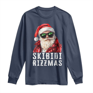 Funny Christmas Santa Long Sleeve Shirt Skibidi Rizzmas Christmas Rizz Santa Claus Charisma Kid Cool TS10 Navy Print Your Wear