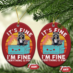 Funny Racoon Christmas Ornament Eating Instant Noodle Cup Dumpster Fire Everything Is Fine Meme TS10 Oval Red Print Your Wear