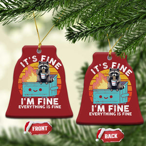 Funny Racoon Christmas Ornament Eating Instant Noodle Cup Dumpster Fire Everything Is Fine Meme TS10 Bell Flake Red Print Your Wear