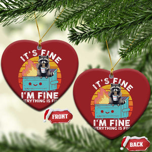 Funny Racoon Christmas Ornament Eating Instant Noodle Cup Dumpster Fire Everything Is Fine Meme TS10 Heart Red Print Your Wear