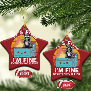 Funny Racoon Christmas Ornament Eating Instant Noodle Cup Dumpster Fire Everything Is Fine Meme TS10 Star Red Print Your Wear