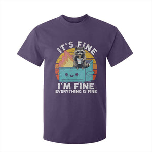 Funny Racoon T Shirt For Kid Eating Instant Noodle Cup Dumpster Fire Everything Is Fine Meme TS10 Purple Print Your Wear