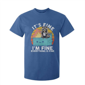 Funny Racoon T Shirt For Kid Eating Instant Noodle Cup Dumpster Fire Everything Is Fine Meme TS10 Royal Blue Print Your Wear