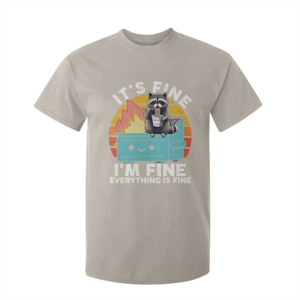 Funny Racoon T Shirt For Kid Eating Instant Noodle Cup Dumpster Fire Everything Is Fine Meme TS10 Sand Print Your Wear