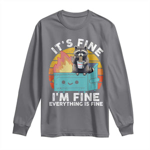 Funny Racoon Long Sleeve Shirt Eating Instant Noodle Cup Dumpster Fire Everything Is Fine Meme TS10 Charcoal Print Your Wear