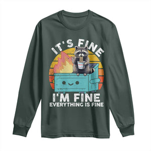 Funny Racoon Long Sleeve Shirt Eating Instant Noodle Cup Dumpster Fire Everything Is Fine Meme TS10 Dark Forest Green Print Your Wear