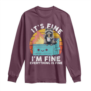 Funny Racoon Long Sleeve Shirt Eating Instant Noodle Cup Dumpster Fire Everything Is Fine Meme TS10 Maroon Print Your Wear