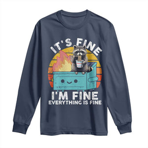 Funny Racoon Long Sleeve Shirt Eating Instant Noodle Cup Dumpster Fire Everything Is Fine Meme TS10 Navy Print Your Wear