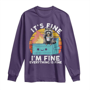 Funny Racoon Long Sleeve Shirt Eating Instant Noodle Cup Dumpster Fire Everything Is Fine Meme TS10 Purple Print Your Wear