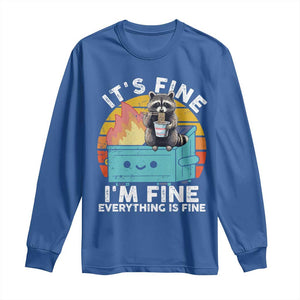 Funny Racoon Long Sleeve Shirt Eating Instant Noodle Cup Dumpster Fire Everything Is Fine Meme TS10 Royal Blue Print Your Wear