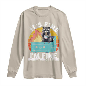 Funny Racoon Long Sleeve Shirt Eating Instant Noodle Cup Dumpster Fire Everything Is Fine Meme TS10 Sand Print Your Wear