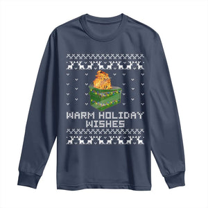 Funny Christmas Long Sleeve Shirt Warm Holiday Wishes Dumpster Fire Ugly Christmas TS10 Navy Print Your Wear