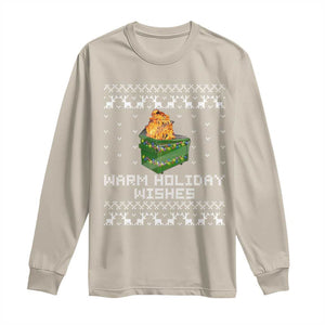 Funny Christmas Long Sleeve Shirt Warm Holiday Wishes Dumpster Fire Ugly Christmas TS10 Sand Print Your Wear