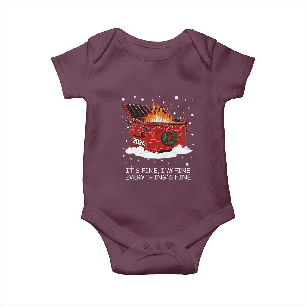 Dumpster Fire Baby Onesie Everythings Fine Funny Christmas TS10 Maroon Print Your Wear