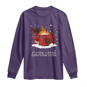 Dumpster Fire Long Sleeve Shirt Everythings Fine Funny Christmas TS10 Purple Print Your Wear