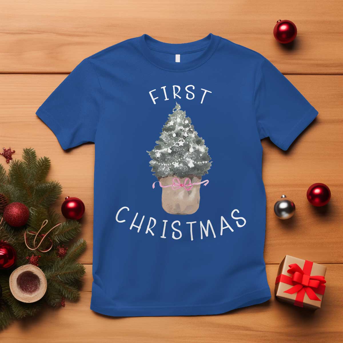 My First Christmas T Shirt Baby's First Holiday Xmas Tree Bow TS10 Royal Blue Print Your Wear
