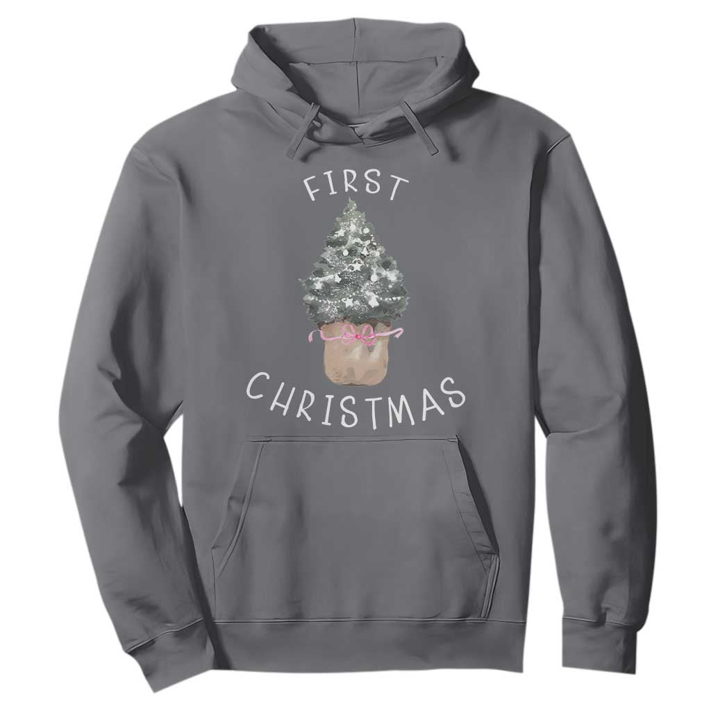 My First Christmas Hoodie Baby's First Holiday Xmas Tree Bow TS10 Charcoal Print Your Wear