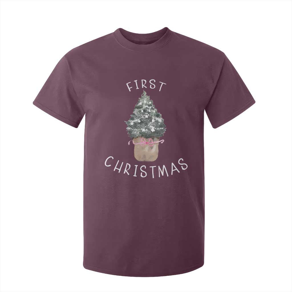 My First Christmas T Shirt For Kid Baby's First Holiday Xmas Tree Bow TS10 Maroon Print Your Wear