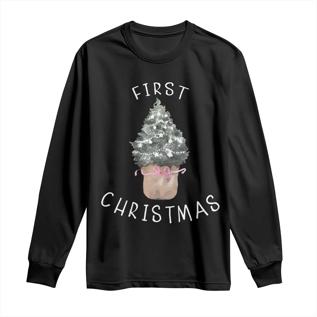 My First Christmas Long Sleeve Shirt Baby's First Holiday Xmas Tree Bow TS10 Black Print Your Wear