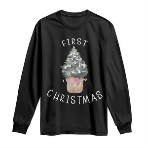 My First Christmas Long Sleeve Shirt Baby's First Holiday Xmas Tree Bow TS10 Black Print Your Wear