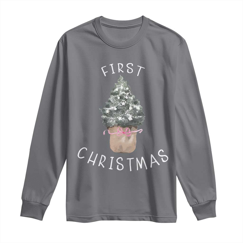 My First Christmas Long Sleeve Shirt Baby's First Holiday Xmas Tree Bow TS10 Charcoal Print Your Wear