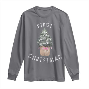 My First Christmas Long Sleeve Shirt Baby's First Holiday Xmas Tree Bow TS10 Charcoal Print Your Wear