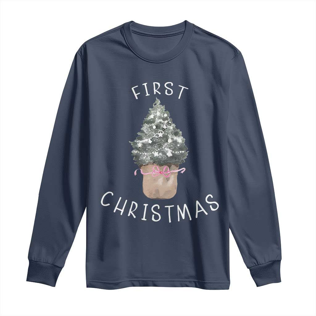 My First Christmas Long Sleeve Shirt Baby's First Holiday Xmas Tree Bow TS10 Navy Print Your Wear