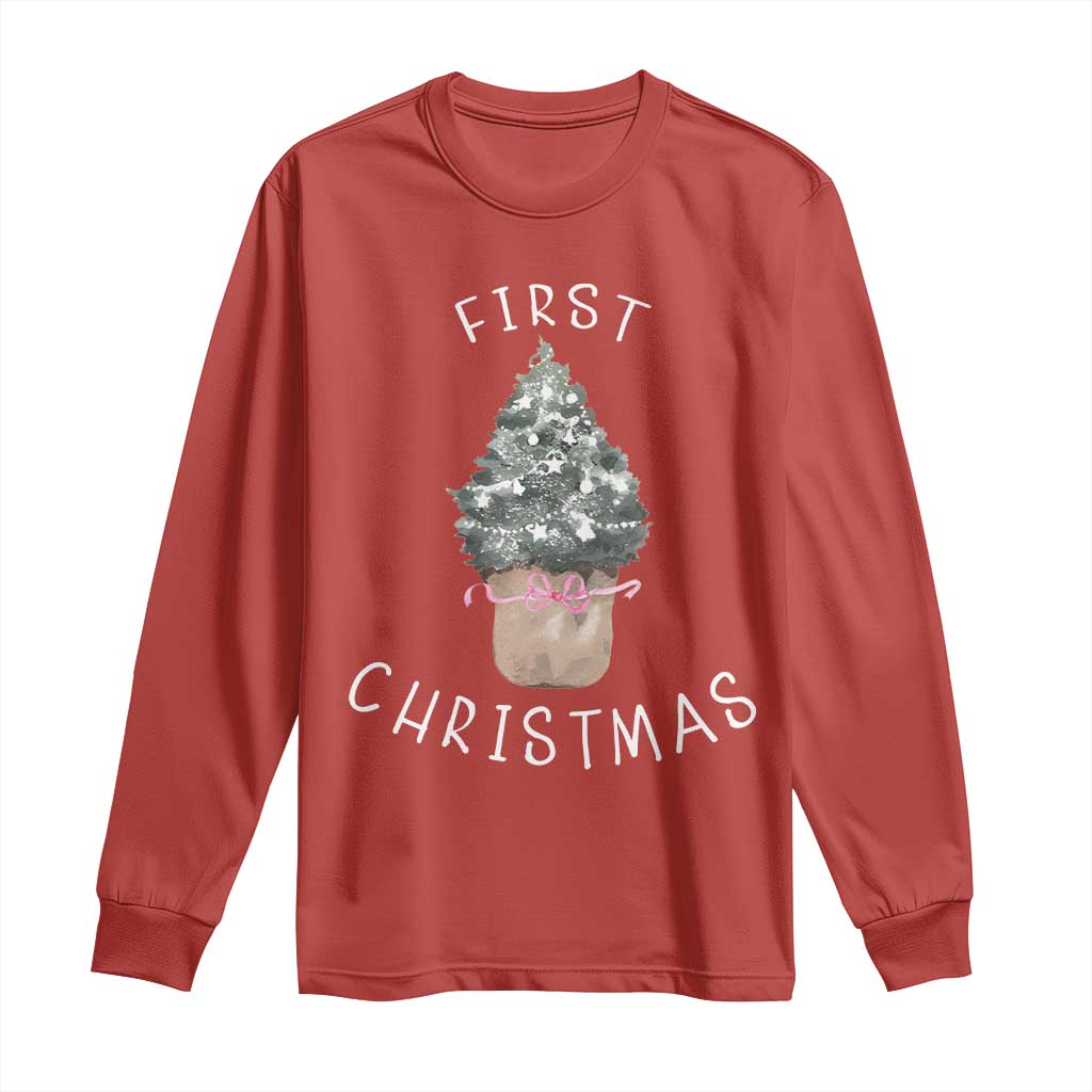 My First Christmas Long Sleeve Shirt Baby's First Holiday Xmas Tree Bow TS10 Red Print Your Wear