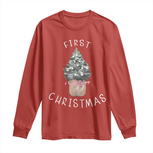 My First Christmas Long Sleeve Shirt Baby's First Holiday Xmas Tree Bow TS10 Red Print Your Wear