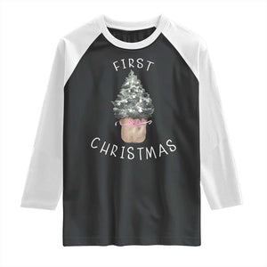 My First Christmas Raglan Shirt Baby's First Holiday Xmas Tree Bow TS10 Black White Print Your Wear