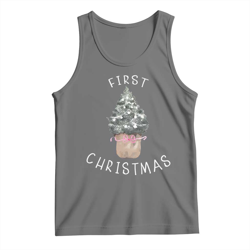 My First Christmas Tank Top Baby's First Holiday Xmas Tree Bow TS10 Black Heather Print Your Wear
