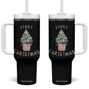My First Christmas Tumbler With Handle Baby's First Holiday Xmas Tree Bow TS10 One Size: 40 oz Black Print Your Wear