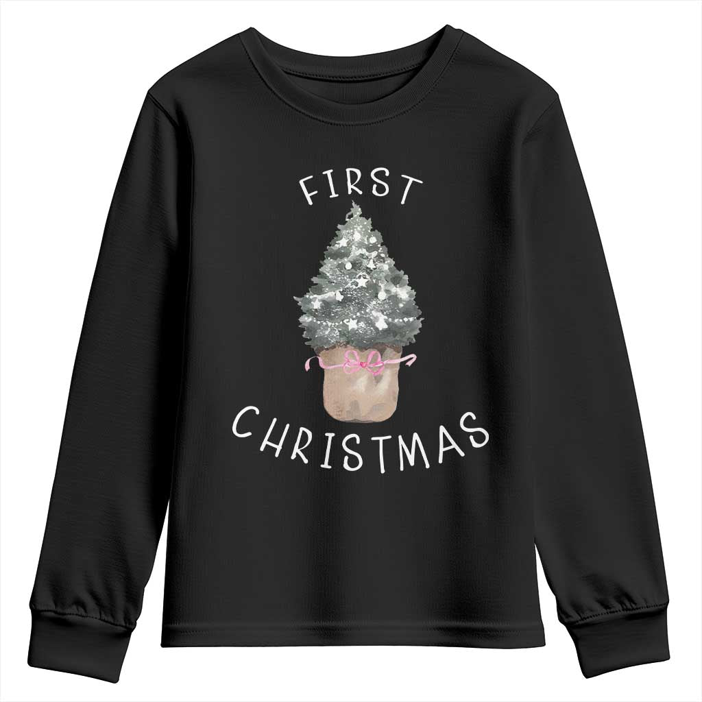 My First Christmas Youth Sweatshirt Baby's First Holiday Xmas Tree Bow TS10 Black Print Your Wear
