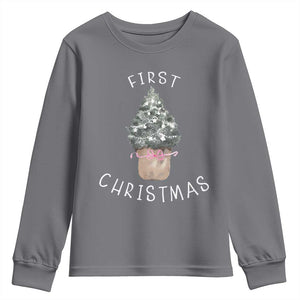 My First Christmas Youth Sweatshirt Baby's First Holiday Xmas Tree Bow TS10 Charcoal Print Your Wear