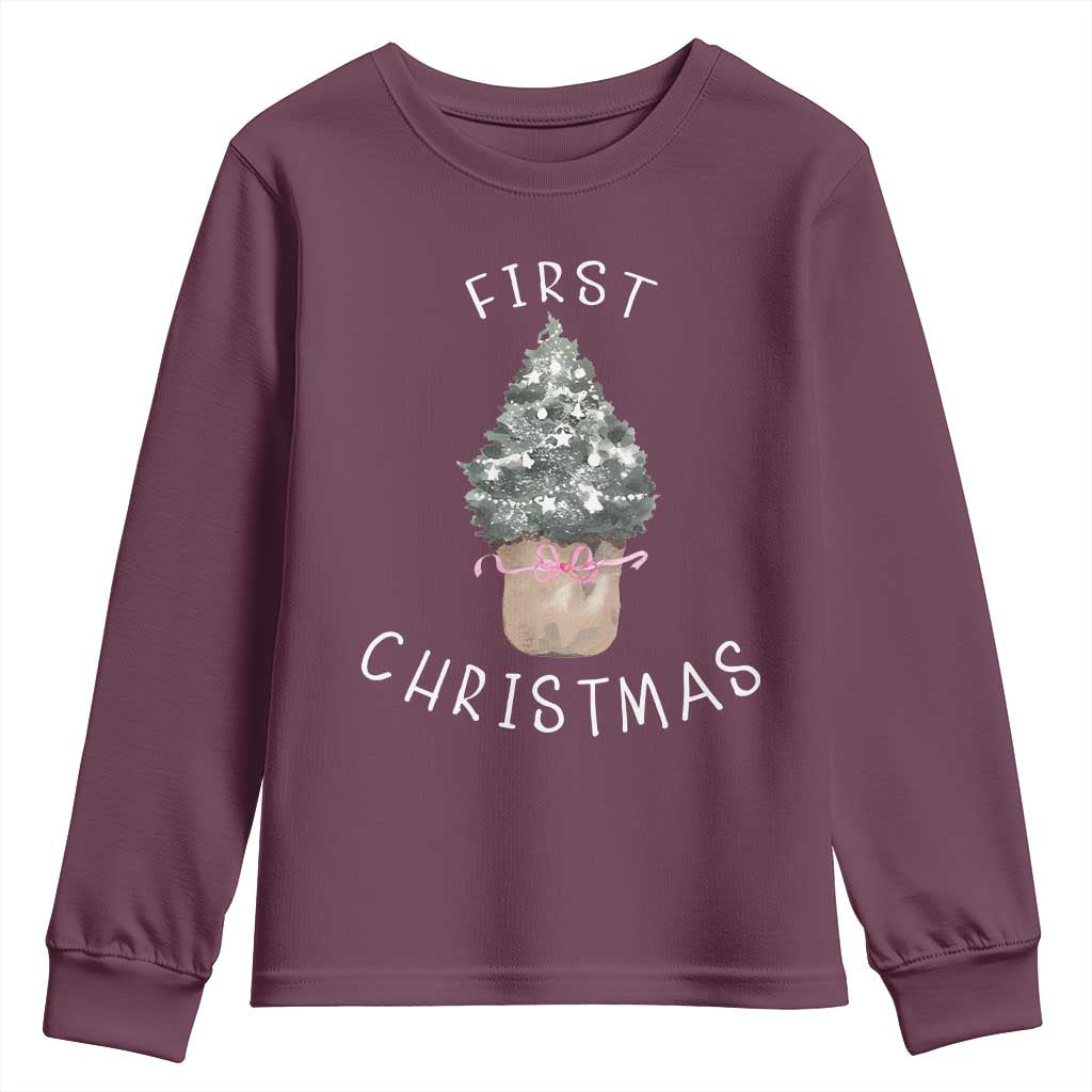 My First Christmas Youth Sweatshirt Baby's First Holiday Xmas Tree Bow TS10 Maroon Print Your Wear