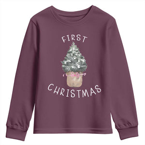 My First Christmas Youth Sweatshirt Baby's First Holiday Xmas Tree Bow TS10 Maroon Print Your Wear