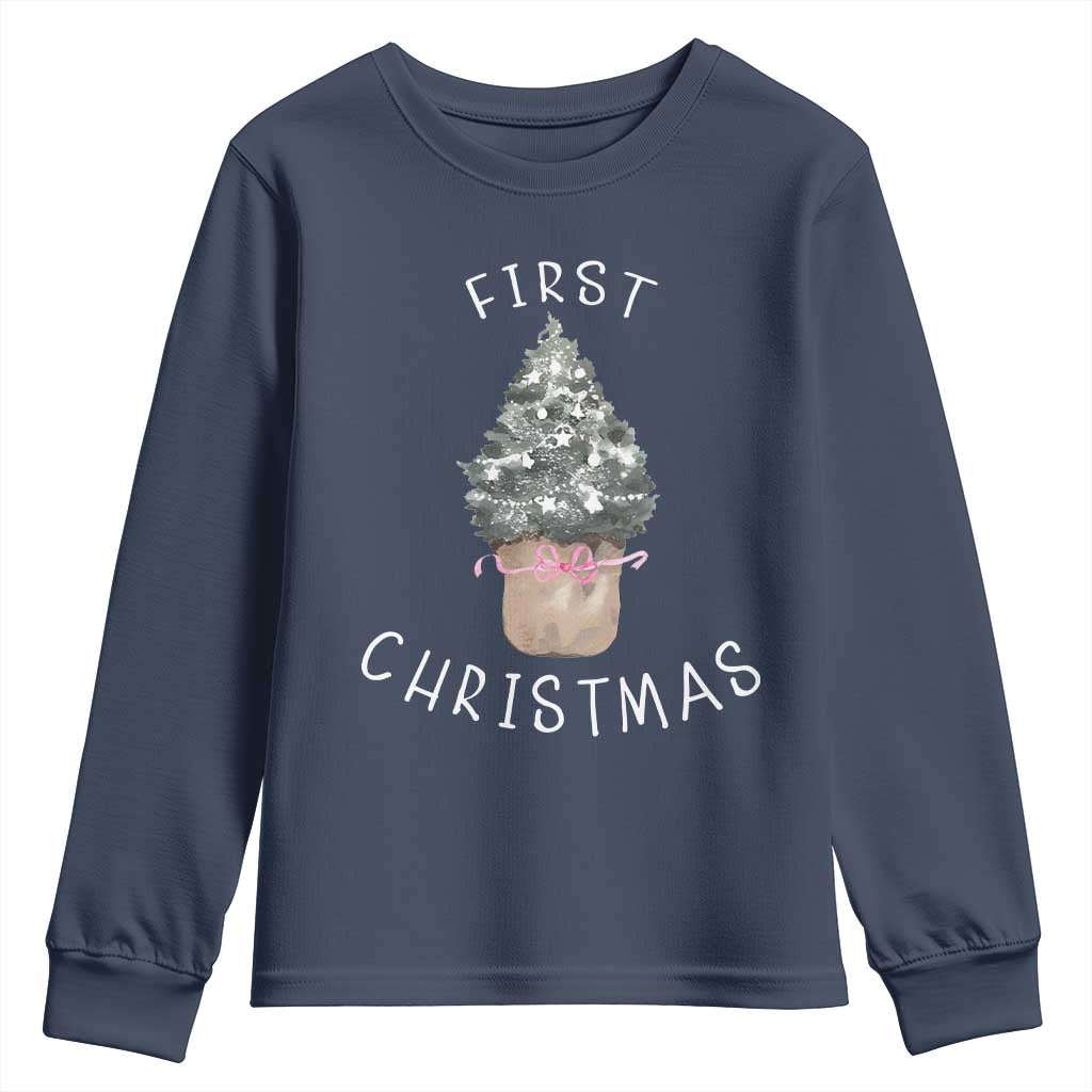 My First Christmas Youth Sweatshirt Baby's First Holiday Xmas Tree Bow TS10 Navy Print Your Wear
