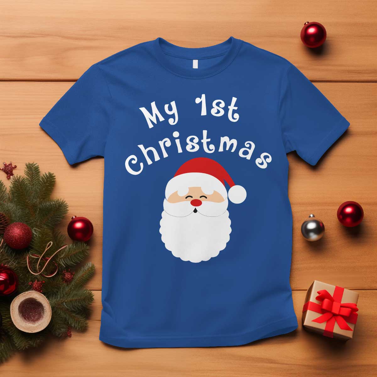 My First Christmas T Shirt Baby's First Holiday Xmas Santa TS10 Royal Blue Print Your Wear