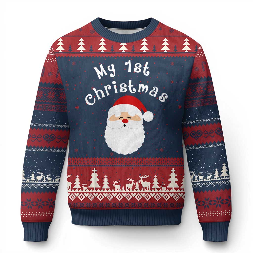 My First Xmas Ugly Christmas Sweater Baby's First Holiday Xmas Santa TS10 Navy Red Print Your Wear