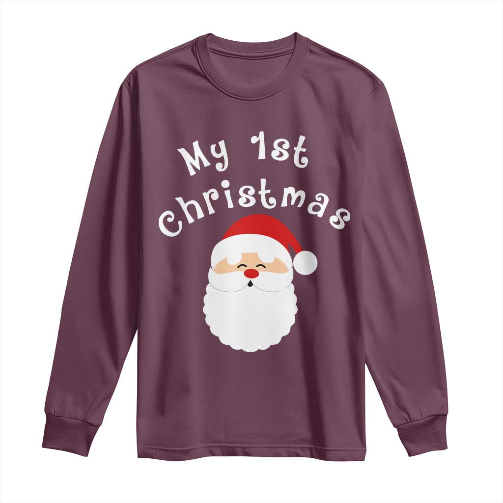 My First Christmas Long Sleeve Shirt Baby's First Holiday Xmas Santa TS10 Maroon Print Your Wear