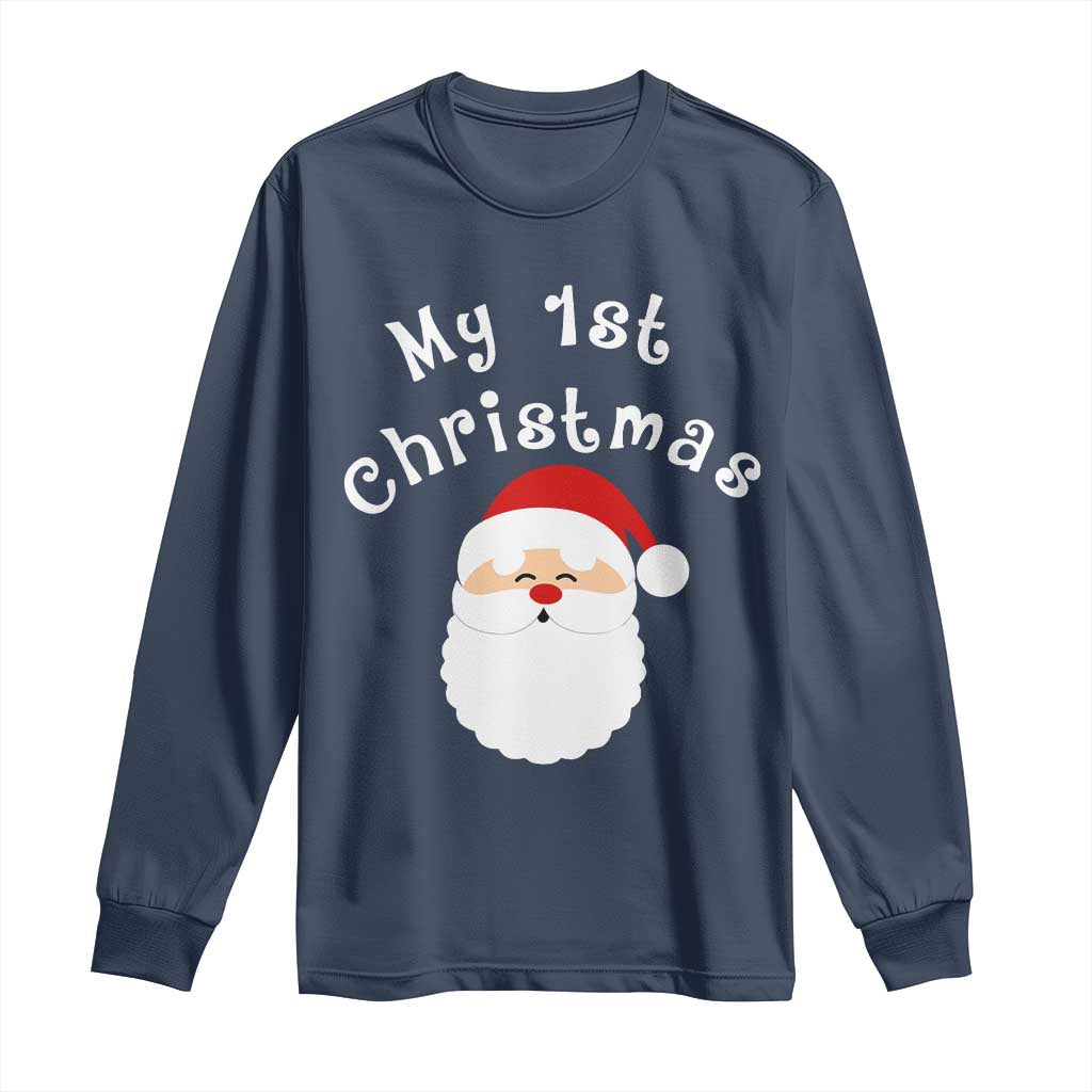 My First Christmas Long Sleeve Shirt Baby's First Holiday Xmas Santa TS10 Navy Print Your Wear